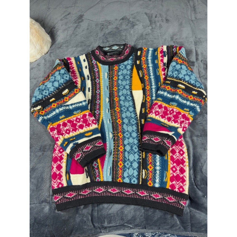 Coogi Australia Mens Pure Wool 3D Textured Knit Multicolor Sweater SS Made in AU